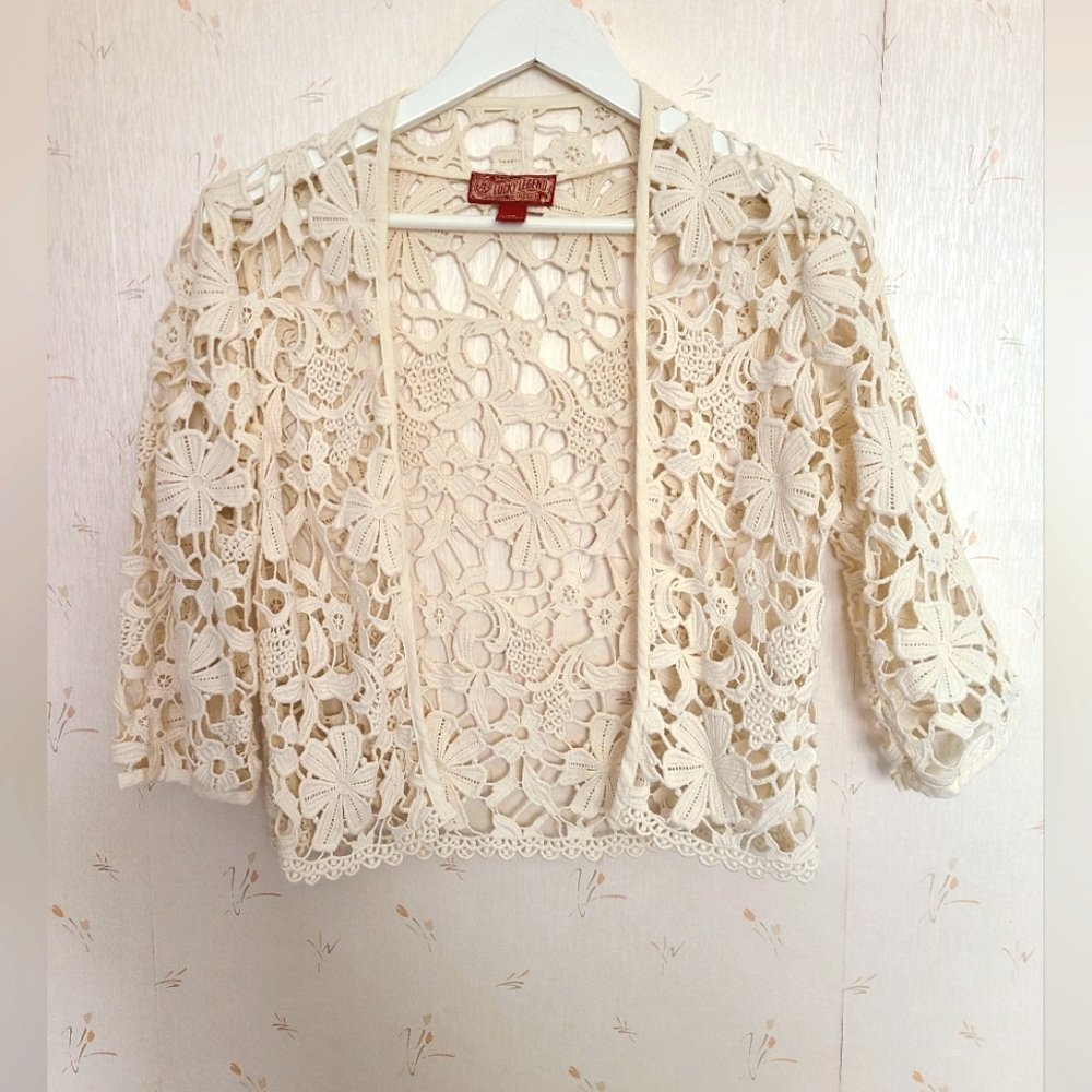 100% cotton lucky legend lace jacket, size xs